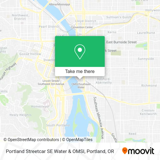 Mapa de Portland Streetcar SE Water & OMSI