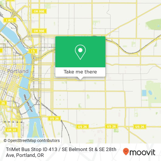 Mapa de TriMet Bus Stop ID 413 / SE Belmont St & SE 28th Ave