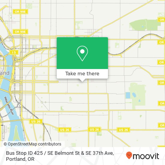 Bus Stop ID 425 / SE Belmont St & SE 37th Ave map