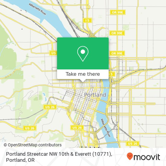 Portland Streetcar NW 10th & Everett (10771) map