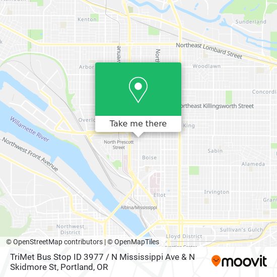 Mapa de TriMet Bus Stop ID 3977 / N Mississippi Ave & N Skidmore St