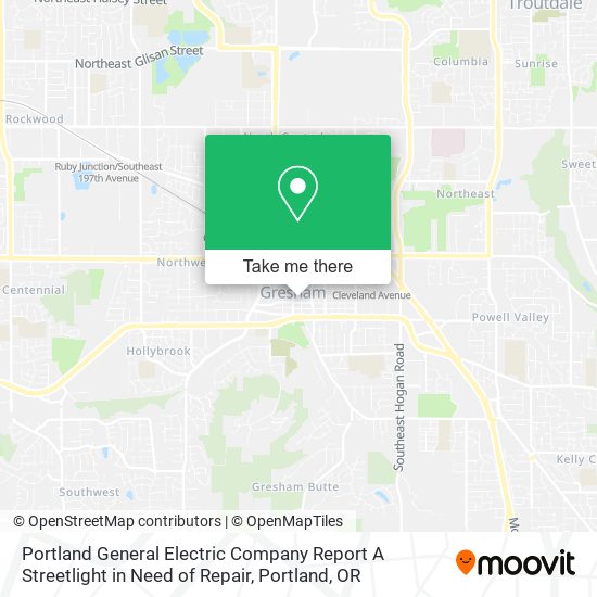 Portland General Electric Company Report A Streetlight in Need of Repair map