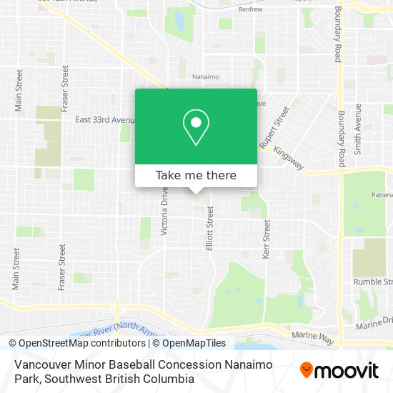 Vancouver Minor Baseball Concession Nanaimo Park map