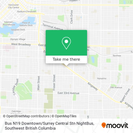 Bus N19 Downtown / Surrey Central Stn NightBus map