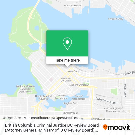 British Columbia Criminal Justice BC Review Board (Attorney General-Ministry of, B C Review Board) map