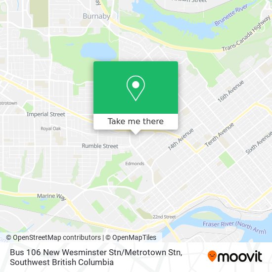 Bus 106 New Wesminster Stn / Metrotown Stn plan