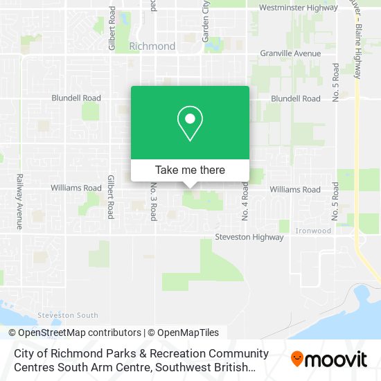 City of Richmond Parks & Recreation Community Centres South Arm Centre map