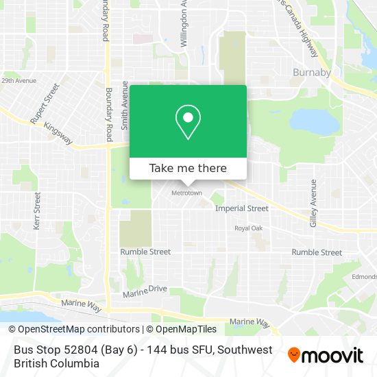 Bus Stop 52804 (Bay 6) - 144 bus SFU map
