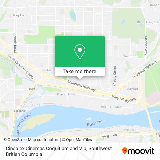 Cineplex Cinemas Coquitlam and Vip map