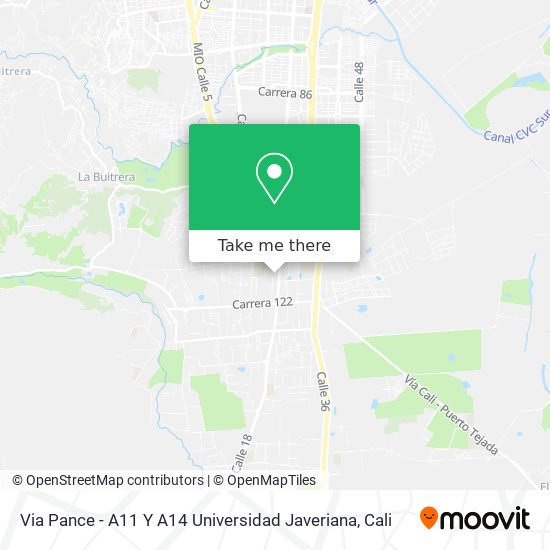 Via Pance - A11 Y A14 Universidad Javeriana map