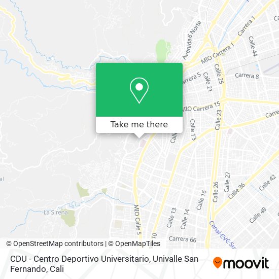 Mapa de CDU - Centro Deportivo Universitario, Univalle San Fernando