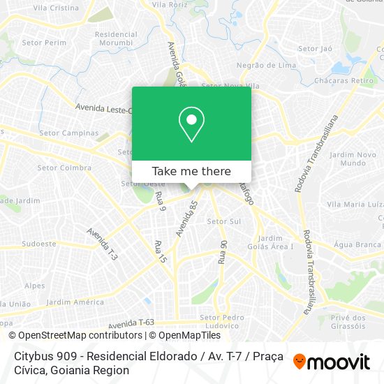 Mapa Citybus 909 - Residencial Eldorado / Av. T-7 / Praça Cívica