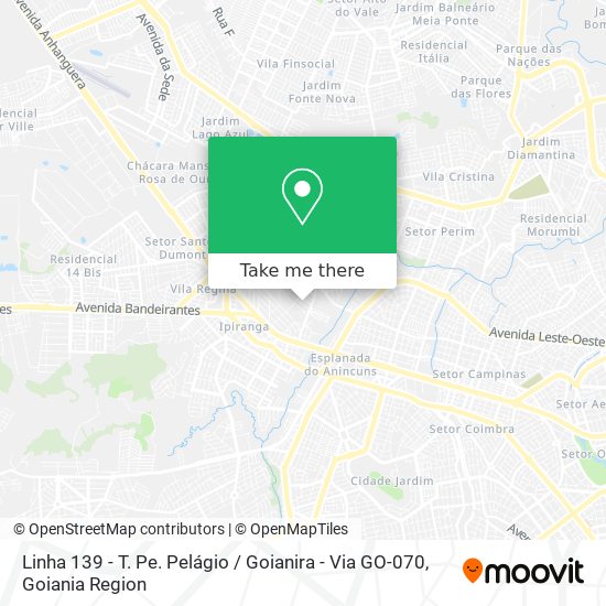 Mapa Linha 139 - T. Pe. Pelágio / Goianira - Via GO-070