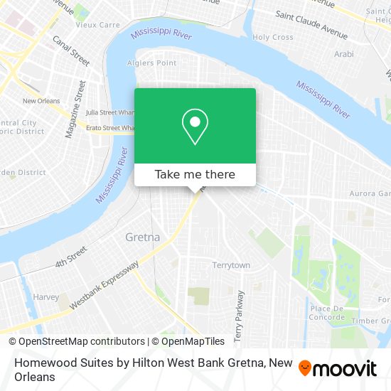 Mapa de Homewood Suites by Hilton West Bank Gretna