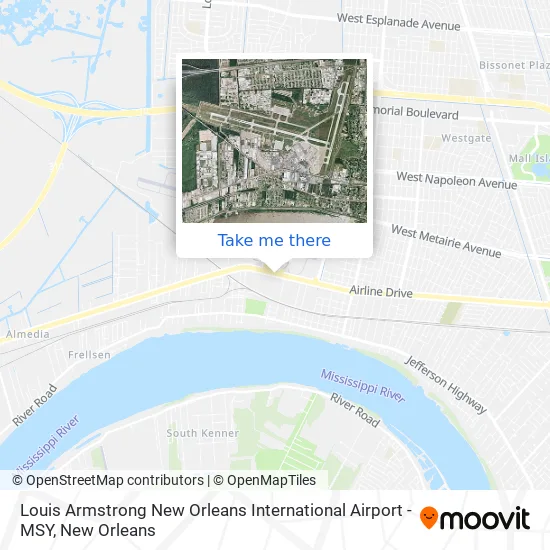 Louis Armstrong New Orleans International Airport - MSY map
