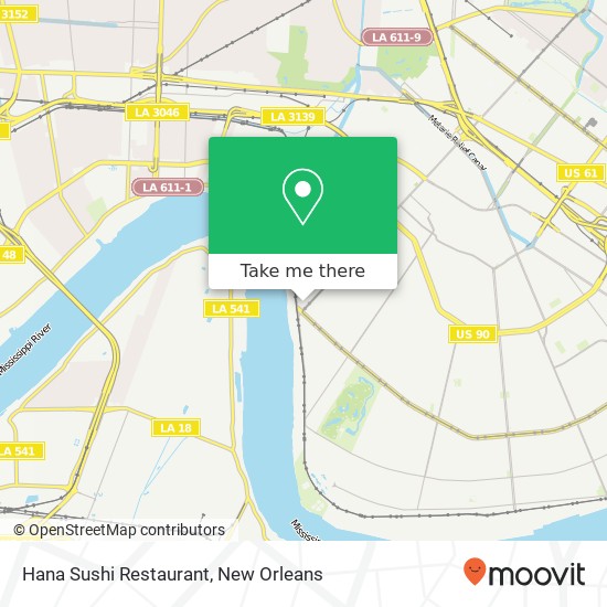 Mapa de Hana Sushi Restaurant, 8116 Hampson St New Orleans, LA 70118