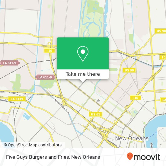 Mapa de Five Guys Burgers and Fries, 401 N Carrollton Ave New Orleans, LA 70119