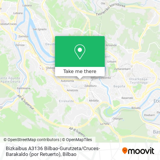 Bizkaibus A3136 Bilbao-Gurutzeta / Cruces-Barakaldo (por Retuerto) map