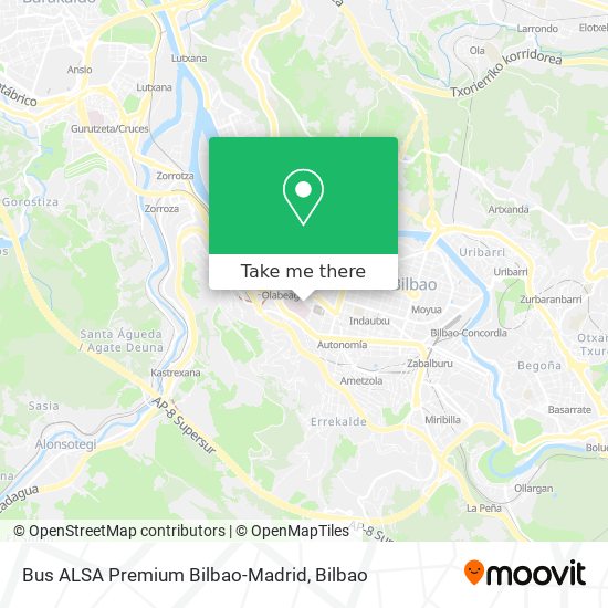 Bus ALSA Premium Bilbao-Madrid map