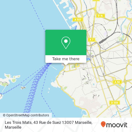 Mapa Les Trois Mats, 43 Rue de Suez 13007 Marseille