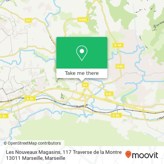 Mapa Les Nouveaux Magasins, 117 Traverse de la Montre 13011 Marseille