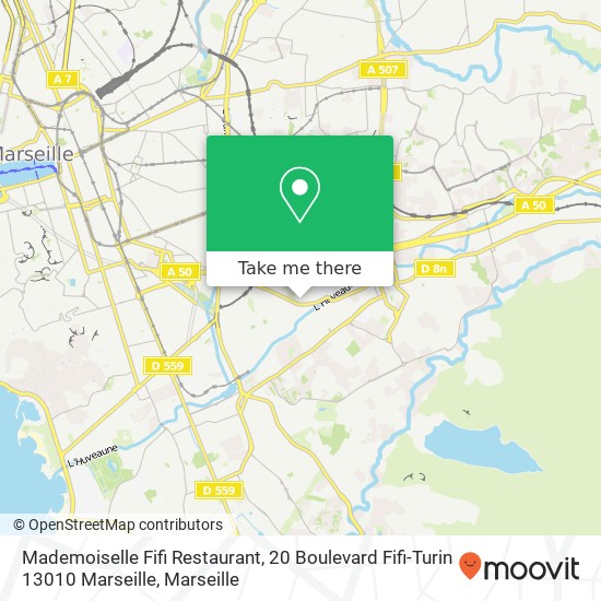 Mapa Mademoiselle Fifi Restaurant, 20 Boulevard Fifi-Turin 13010 Marseille