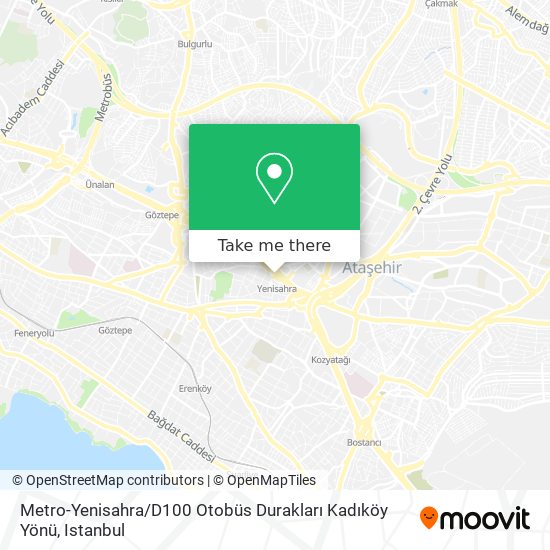 Metro-Yenisahra / D100 Otobüs Durakları Kadıköy Yönü map