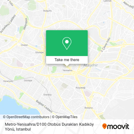 Metro-Yenisahra / D100 Otobüs Durakları Kadıköy Yönü map