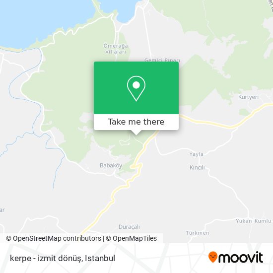 kerpe - izmit dönüş map