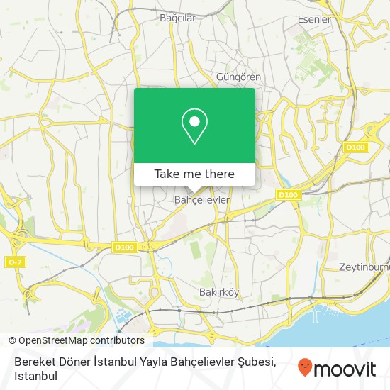 Bereket Döner İstanbul Yayla Bahçelievler Şubesi map