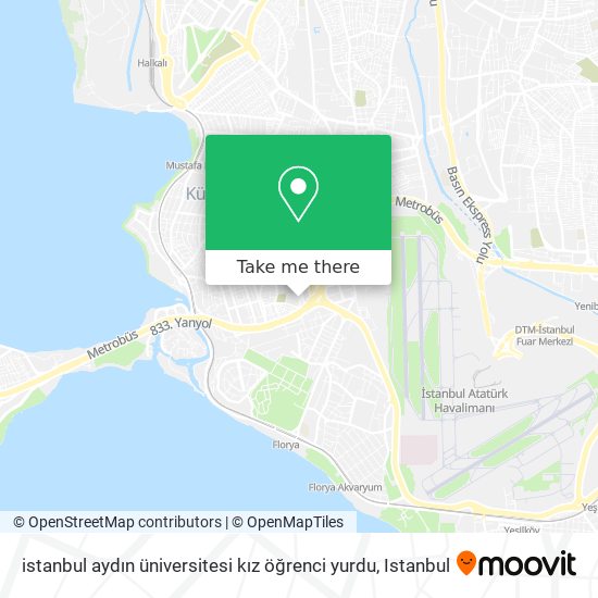 istanbul aydın üniversitesi kız öğrenci yurdu map