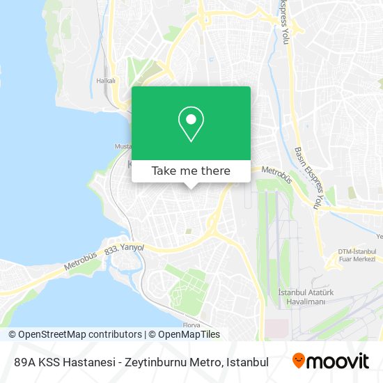 89A KSS Hastanesi - Zeytinburnu Metro map