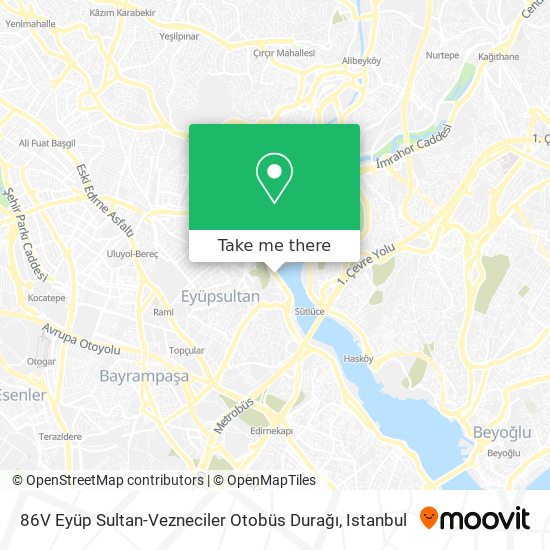 86V Eyüp Sultan-Vezneciler Otobüs Durağı map