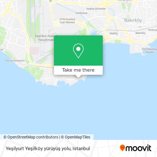 Yeşilyurt Yeşilköy yürüyüş yolu map