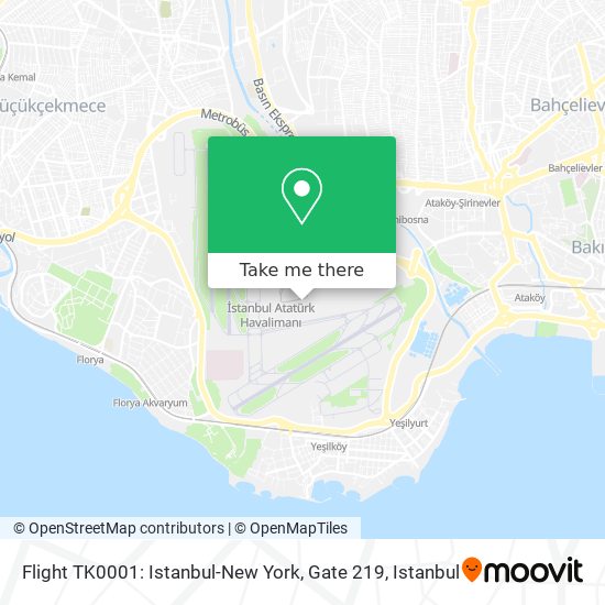 Flight TK0001: Istanbul-New York, Gate 219 map