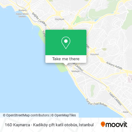 16D Kaynarca - Kadiköy çift katli otobüs map