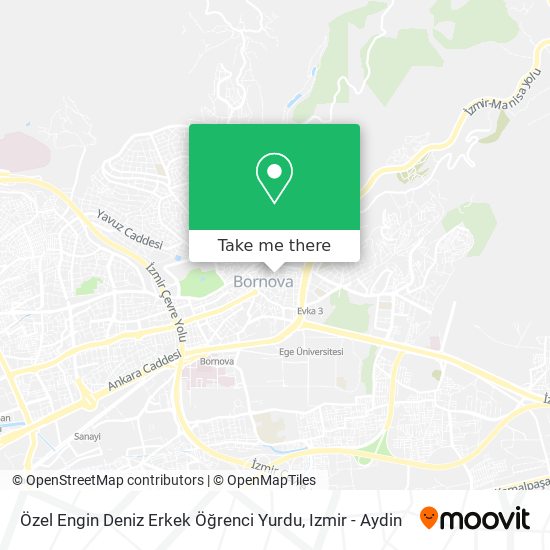 how to get to ozel engin deniz erkek ogrenci yurdu in bornova by bus or metro