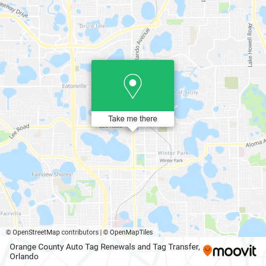 Orange County Auto Tag Renewals and Tag Transfer map