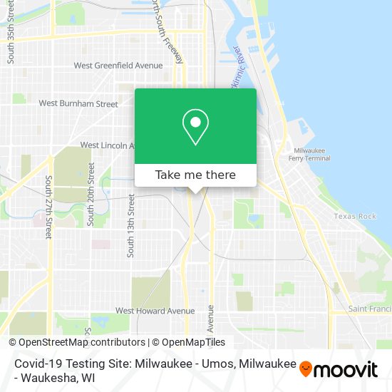 Covid-19 Testing Site: Milwaukee - Umos map