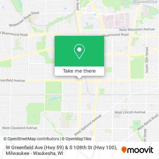 Mapa de W Greenfield Ave (Hwy 59) & S 108th St (Hwy 100)