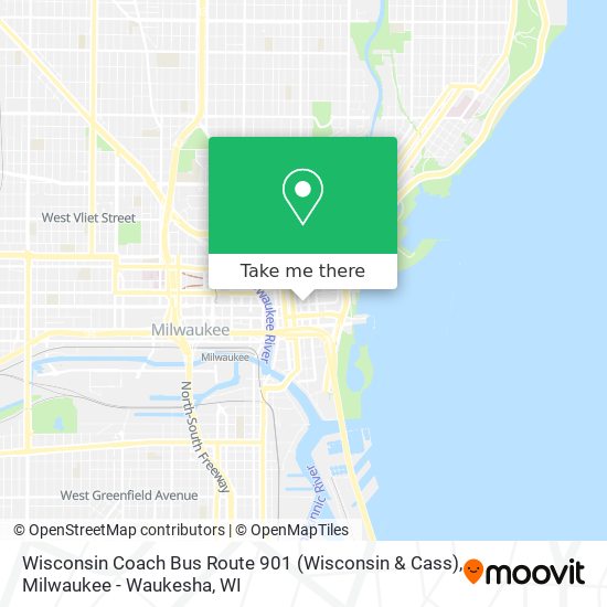 Mapa de Wisconsin Coach Bus Route 901 (Wisconsin & Cass)