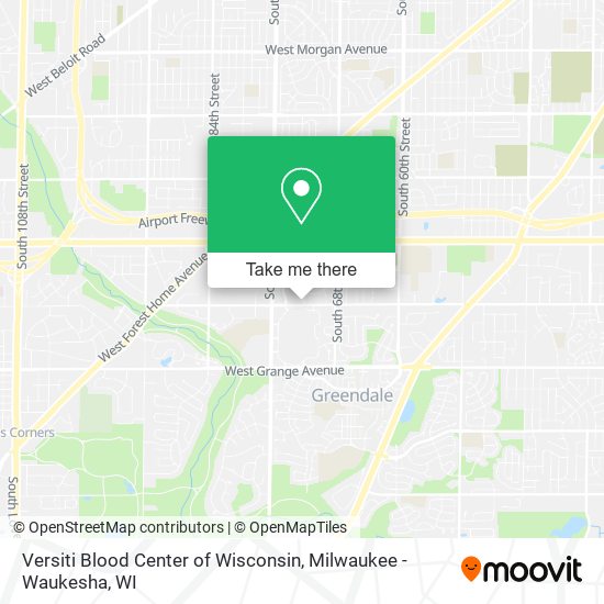 Mapa de Versiti Blood Center of Wisconsin