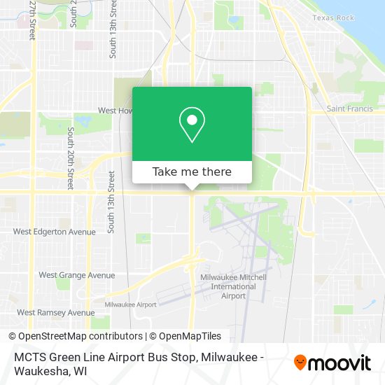 Mapa de MCTS Green Line Airport Bus Stop