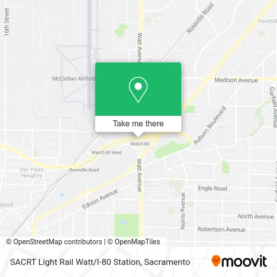 Mapa de SACRT Light Rail Watt / I-80 Station