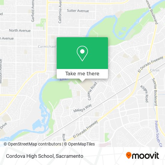 How to get to Cordova High School in Rancho Cordova by bus or light rail?