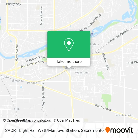 Mapa de SACRT Light Rail Watt / Manlove Station