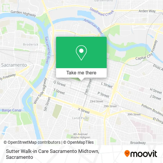 Mapa de Sutter Walk-in Care Sacramento Midtown
