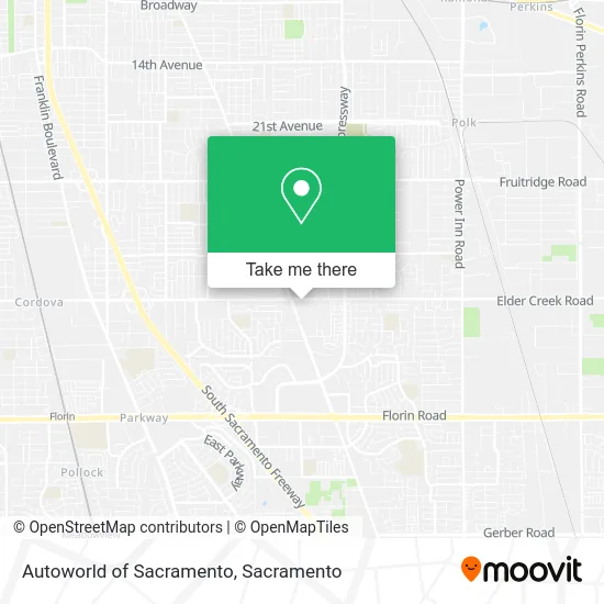 Autoworld of Sacramento map