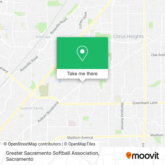 Mapa de Greater Sacramento Softball Association