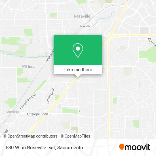 I-80 W on Roseville exit map
